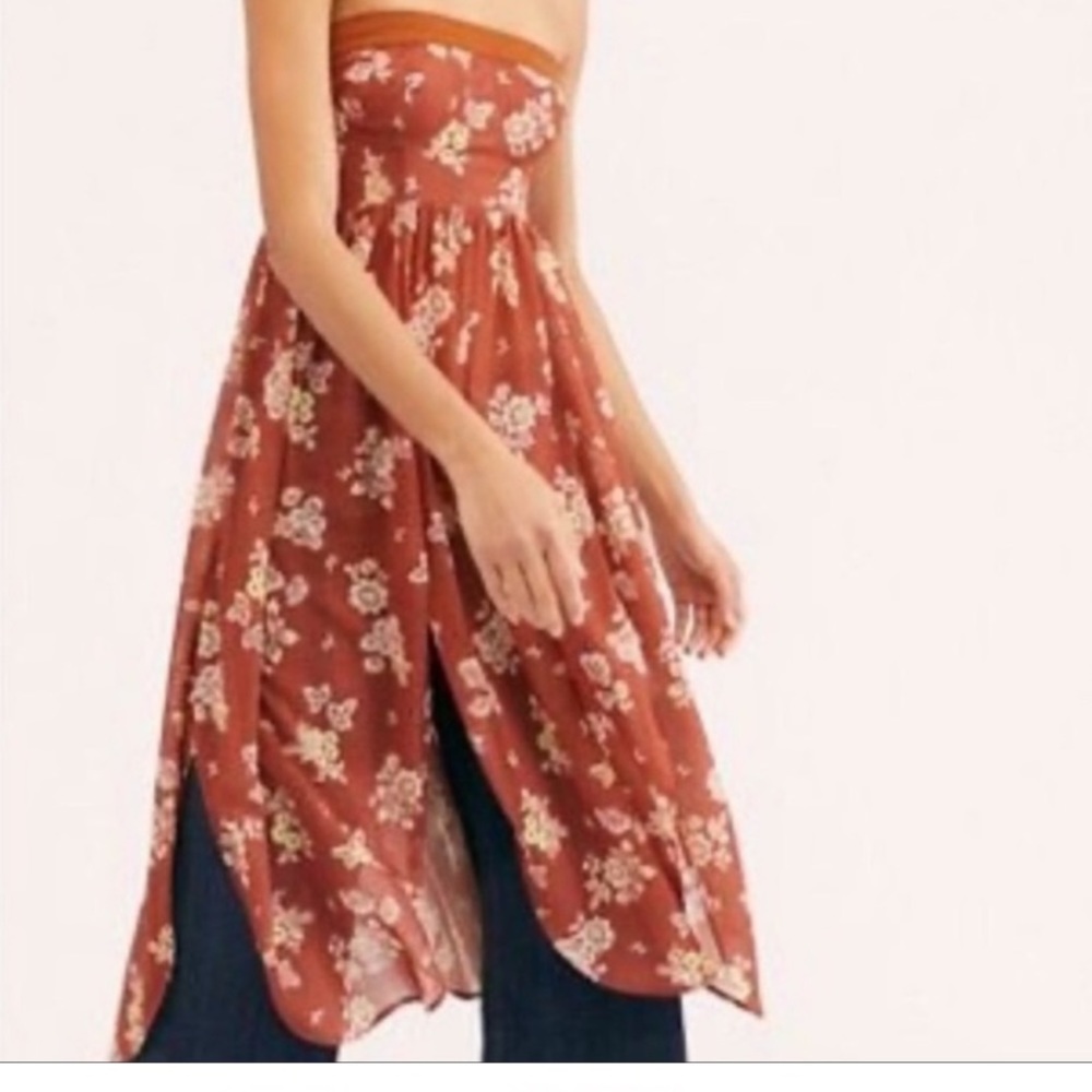 Free People Orange Floral Strapless Tunic MIDI Dress NWT Large